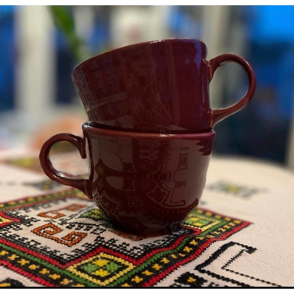 Fiesta Retired Cinnabar Red Burgundy Teacups- Set of 2 - Picture 1 of 3
